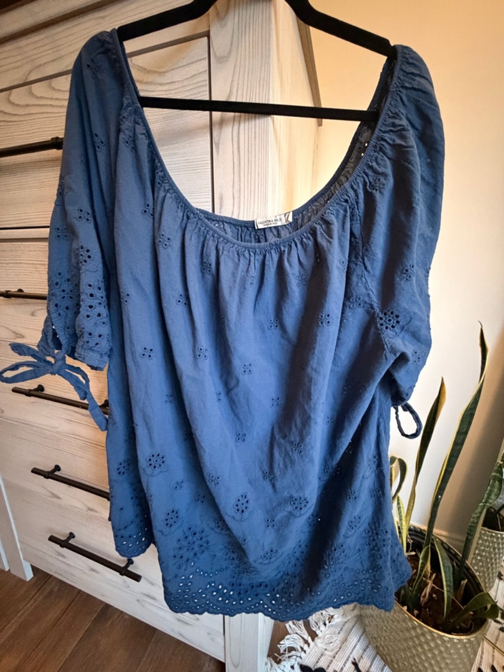 Valentina Blue Eyelet Peasant Blouse